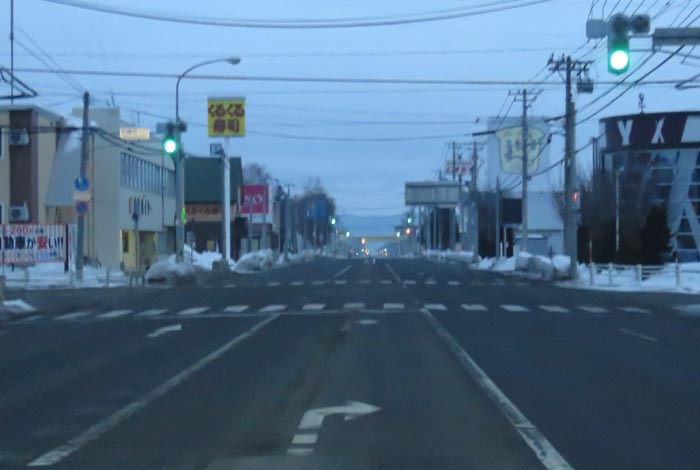 webnews今朝の北見/東6号線昭和通り交差点から奥は端野、美幌、網走、知床方面