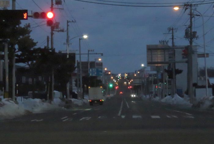 webnews今朝の北見/交差点から奥は常呂方面