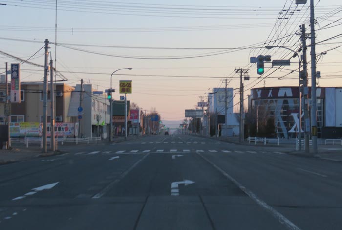 webnews今朝の北見／東６号線昭和通り交差点から奥は端野、美幌、網走、知床方面