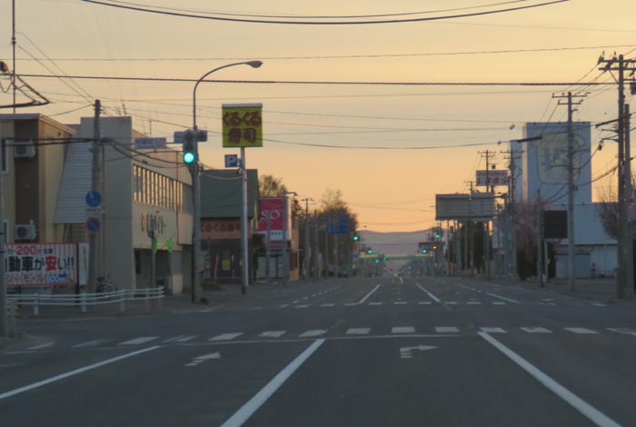 webnews今朝の北見/東6号線昭和通り交差点から奥は端野、美幌、網走、知床方面